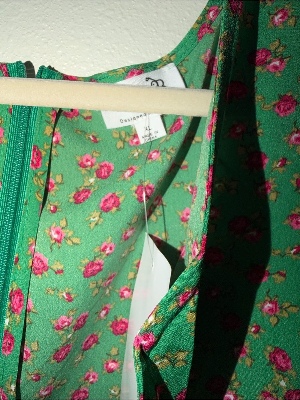 Green Midi Dress with Pink Floral Print by - Picture 2 of 12